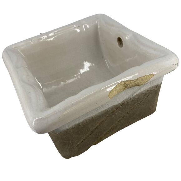Vintage Ceramic Inset Toilet Paper Holder Rectangular Flawed Antique Art Deco - Picture 13 of 15